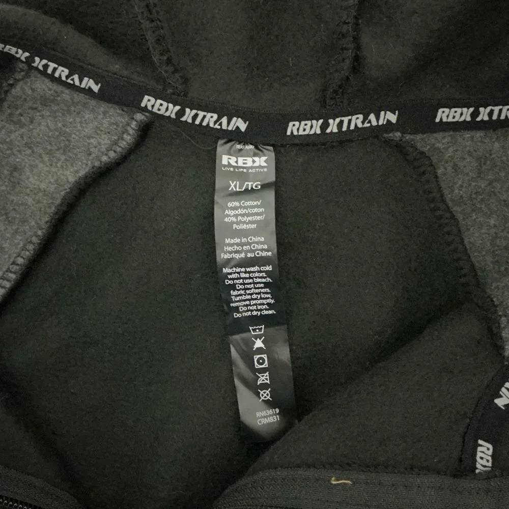 RBX Men’s Full Zip Hoodie In Black Training Active Jacket Size XL NWT
